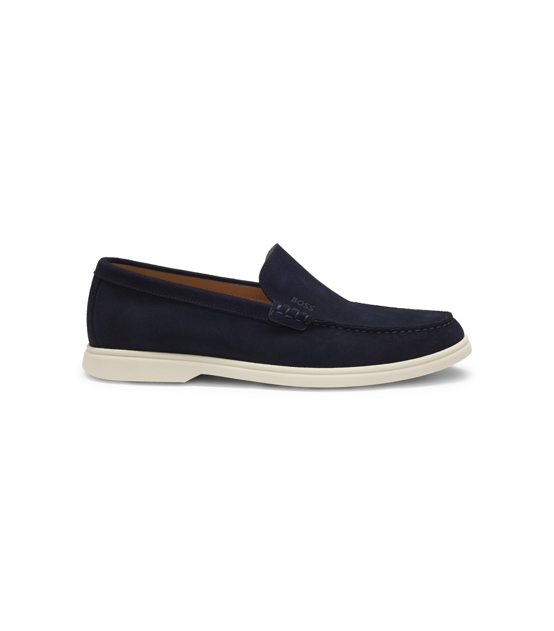 Suede loafers with embossed logo