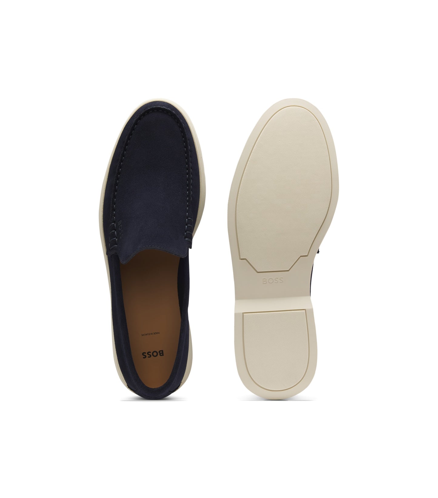 Suede loafers with embossed logo