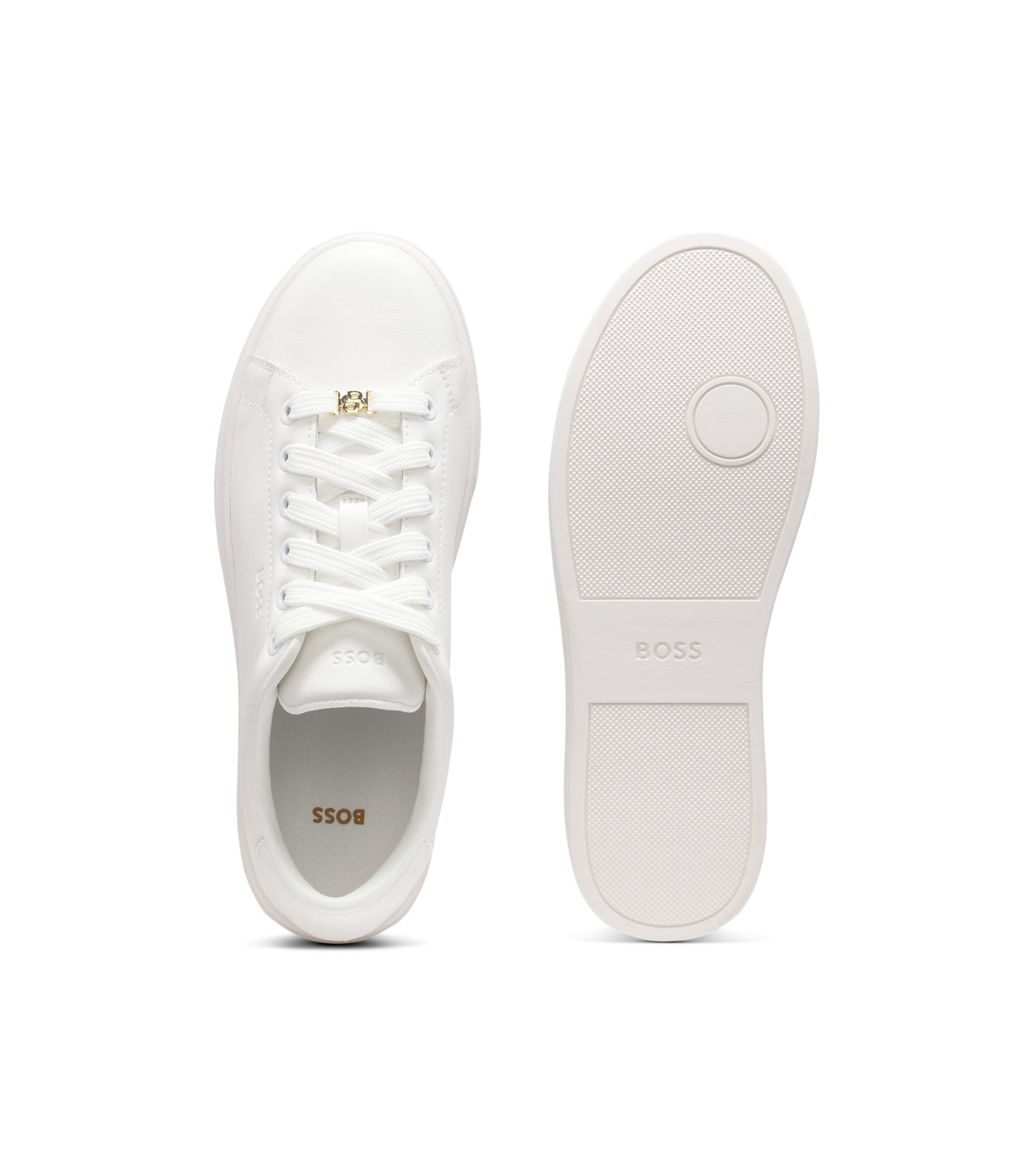 Leather trainers with embossed logos