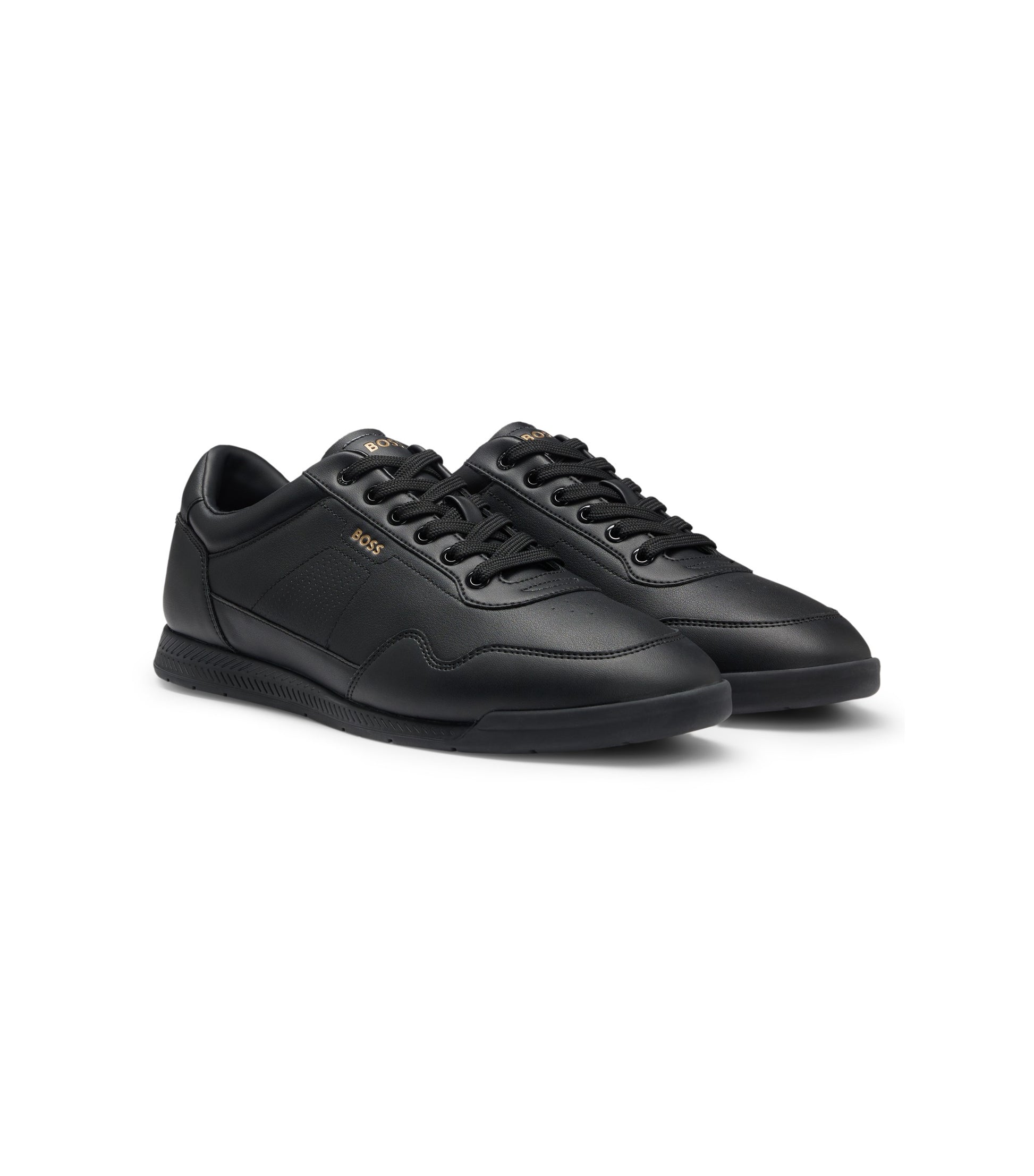 Nappa-leather trainers with gold-tone branding