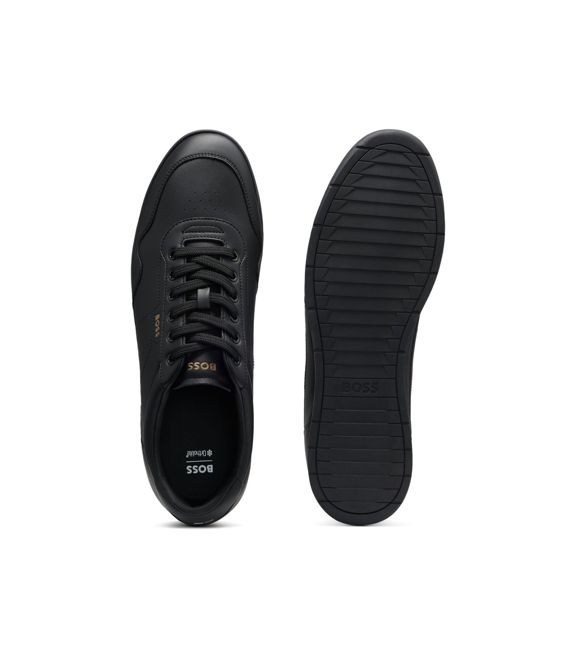 Nappa-leather trainers with gold-tone branding