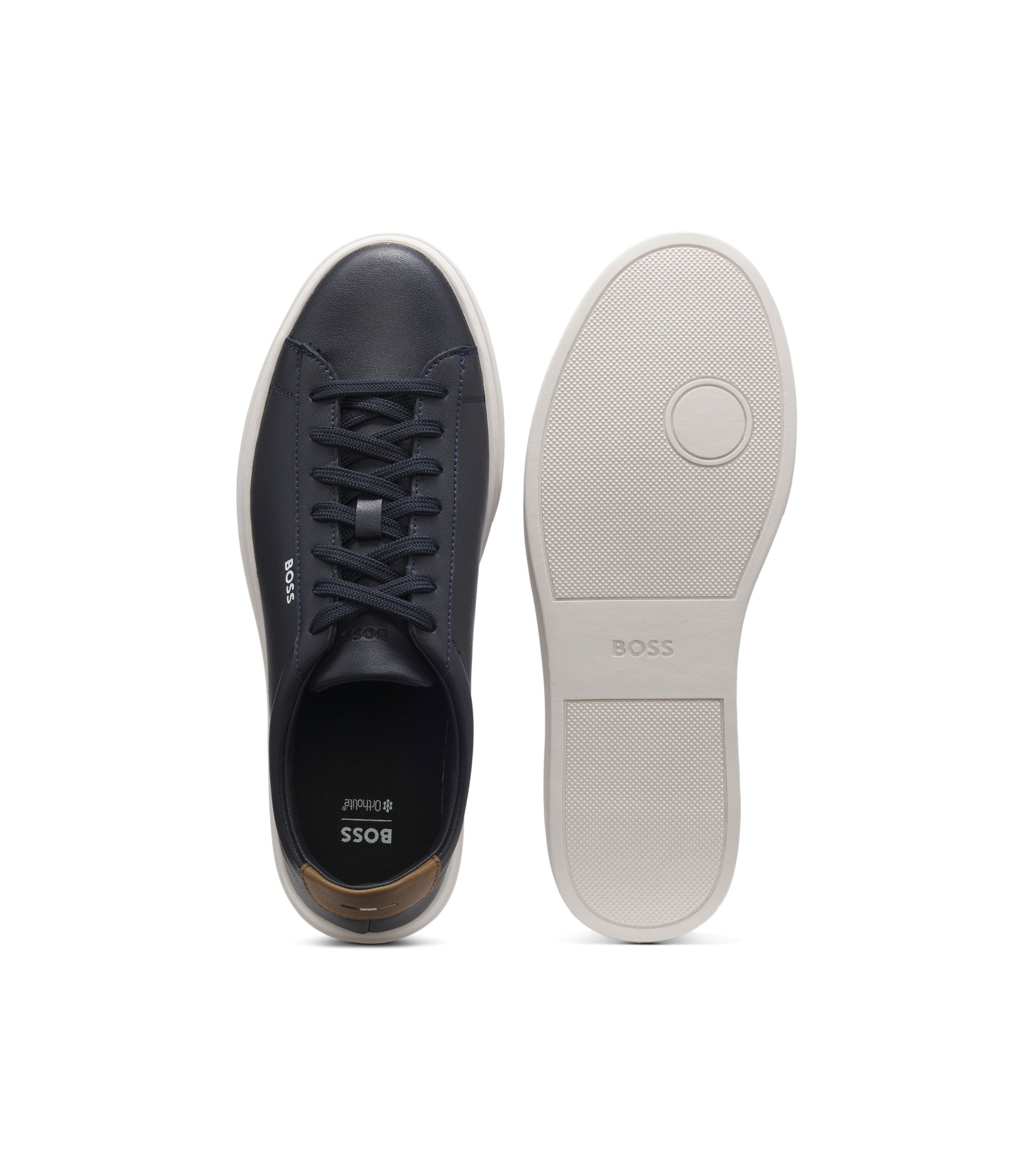 Cupsole trainers in leather with signature-stripe stitching