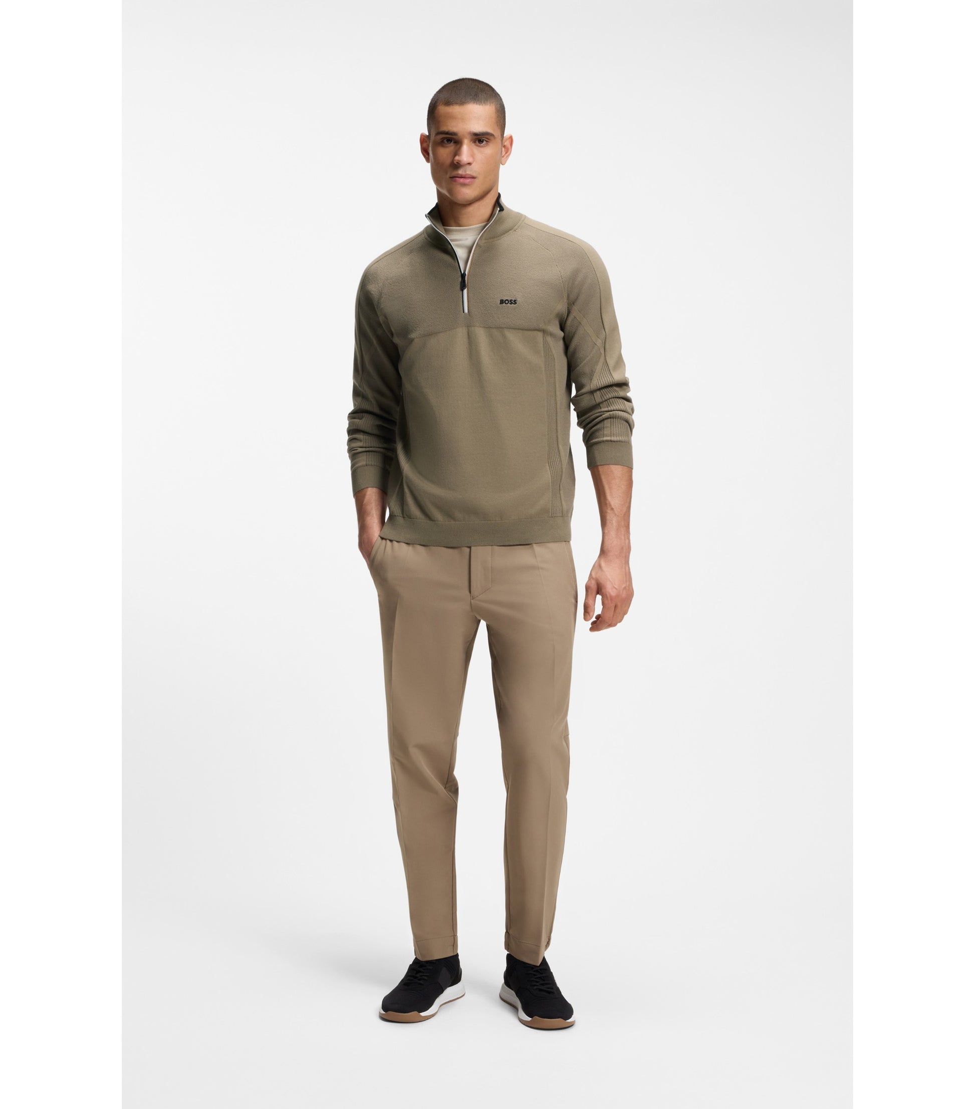 Zip-neck sweater in a mixed-knit cotton blend 