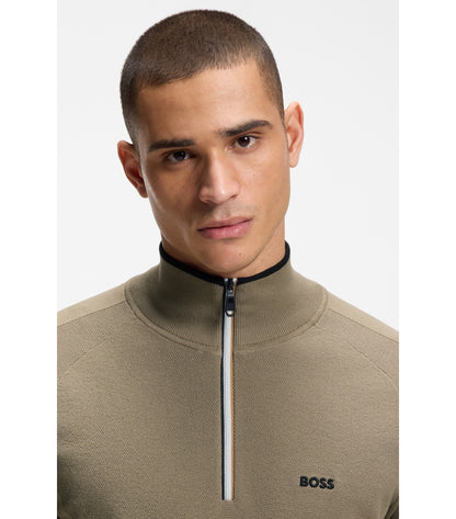Zip-neck sweater in a mixed-knit cotton blend 