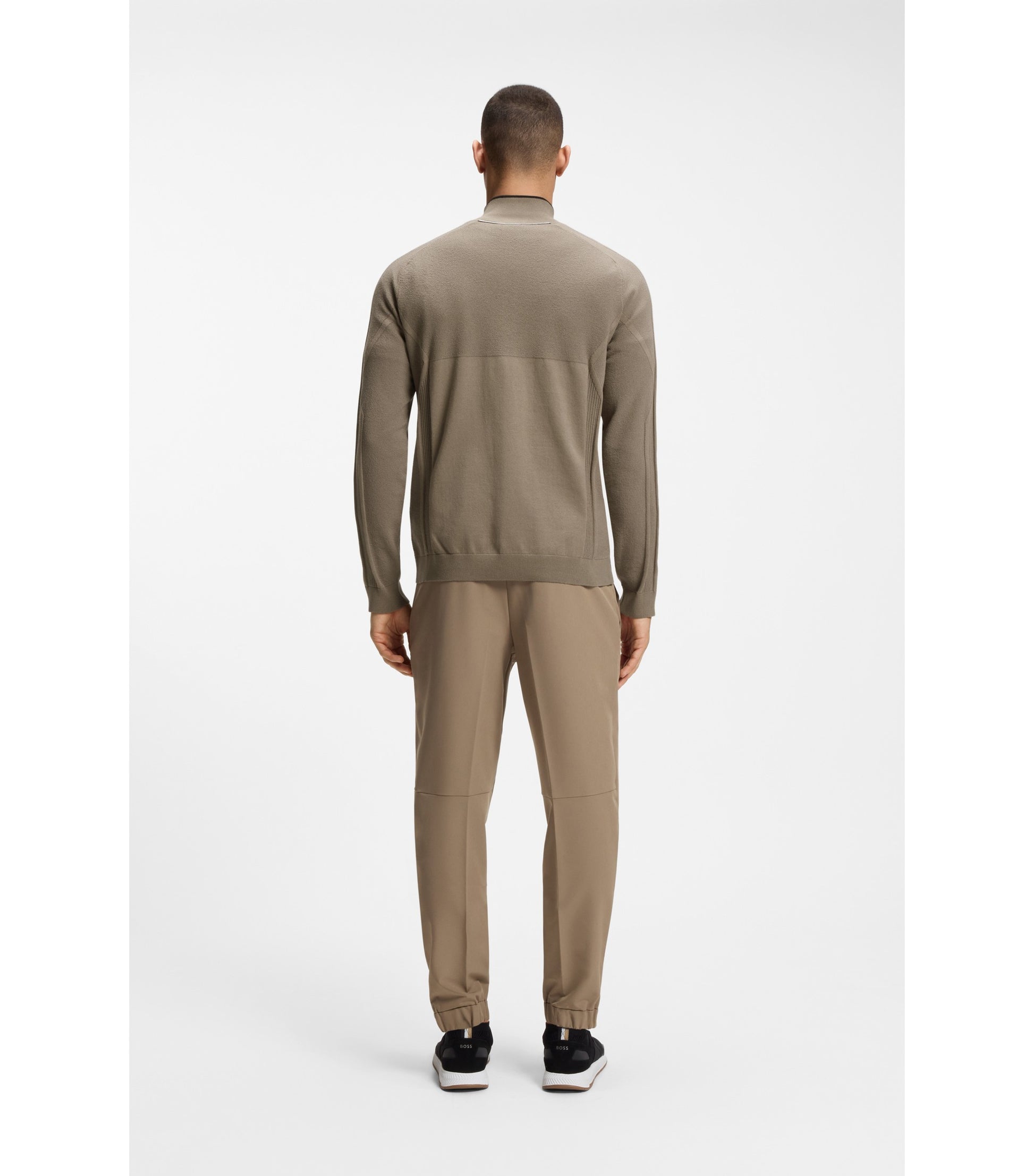Zip-neck sweater in a mixed-knit cotton blend 