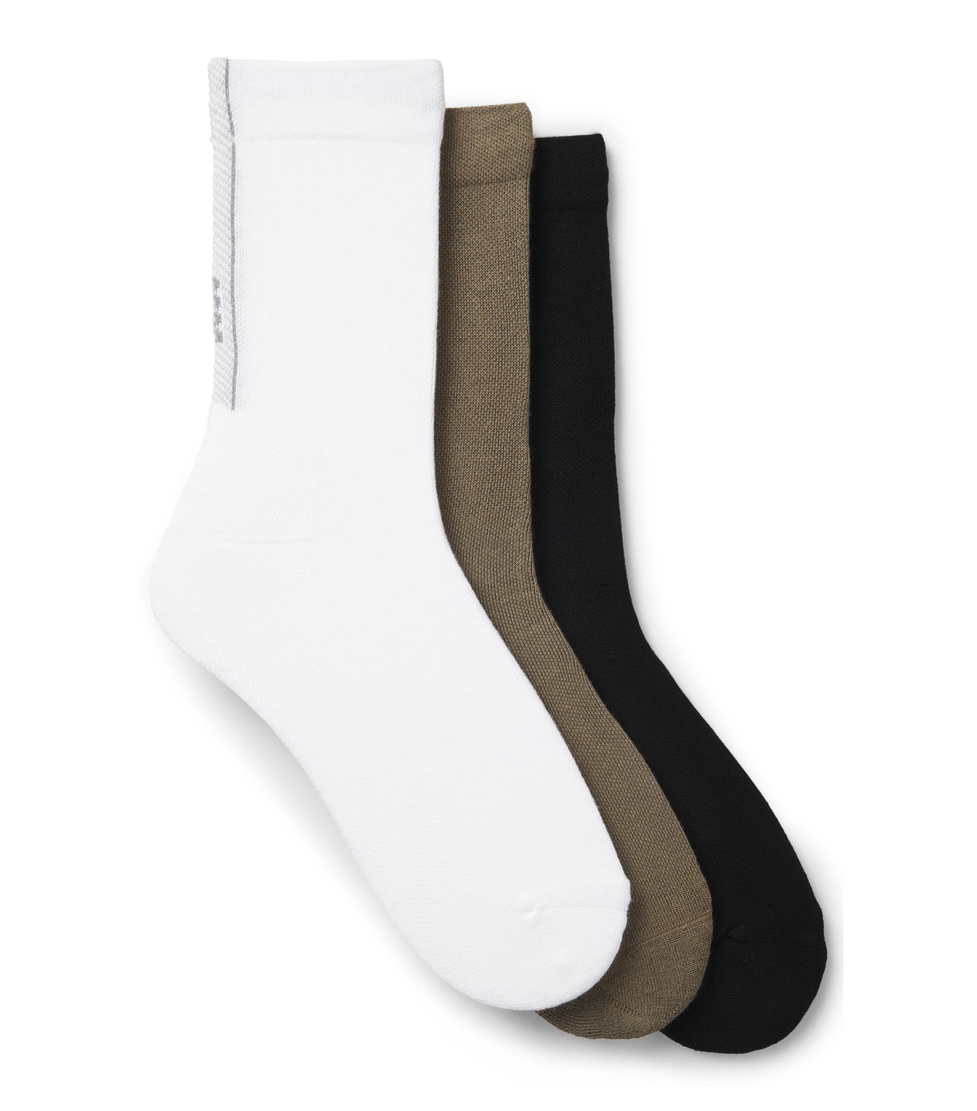 Three-pack of regular-length socks with structured tape