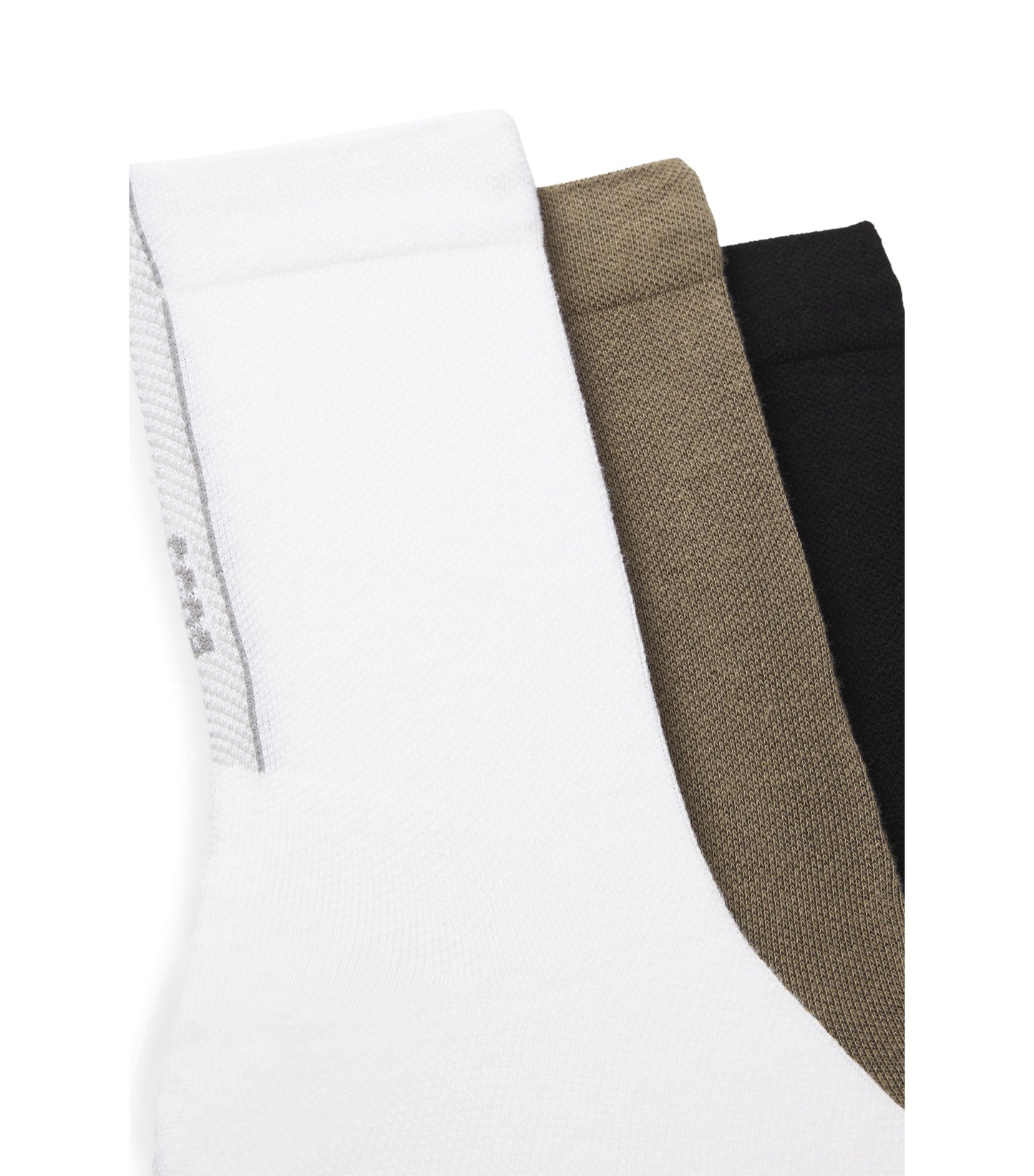 Three-pack of regular-length socks with structured tape
