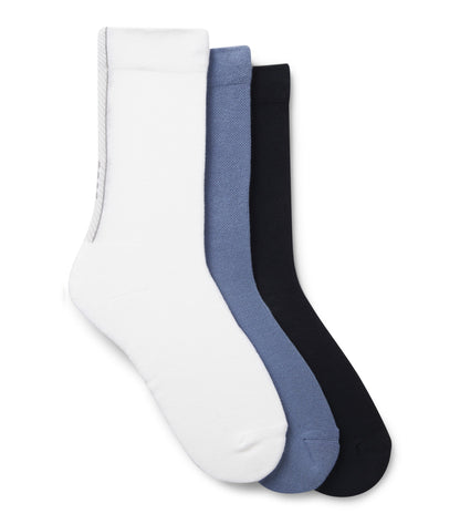 Three-pack of regular-length socks with structured tape