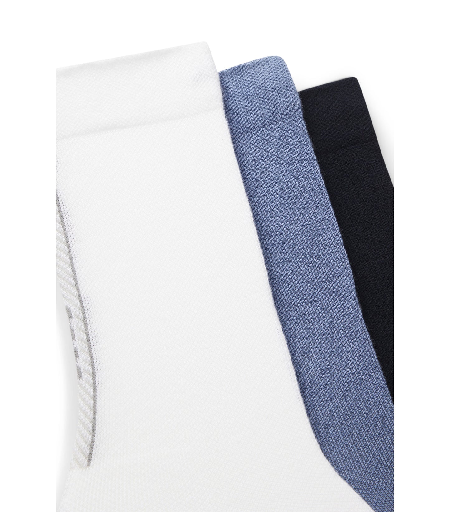 Three-pack of regular-length socks with structured tape