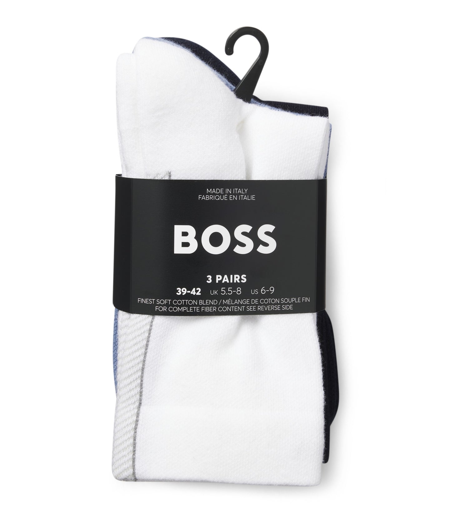 Three-pack of regular-length socks with structured tape
