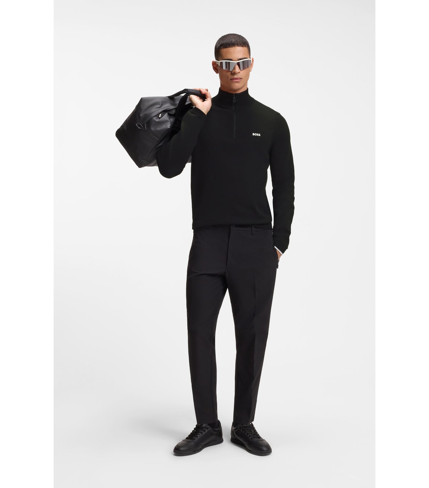Cotton sweater with quarter zip
