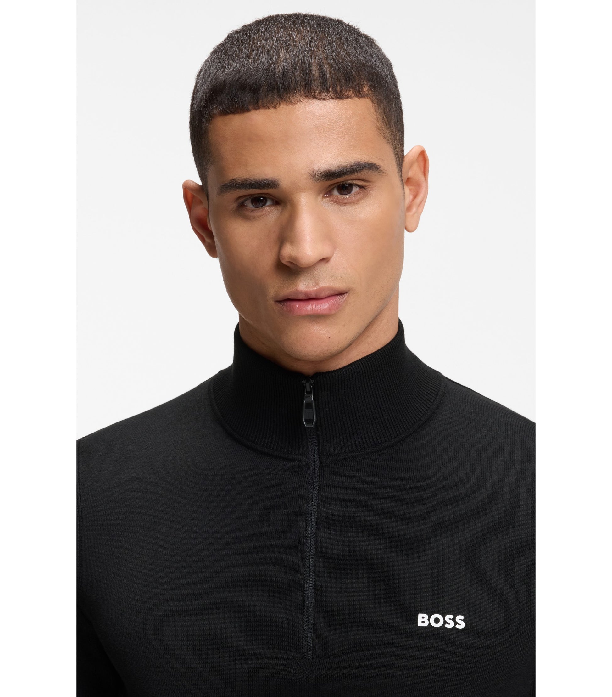 Cotton sweater with quarter zip