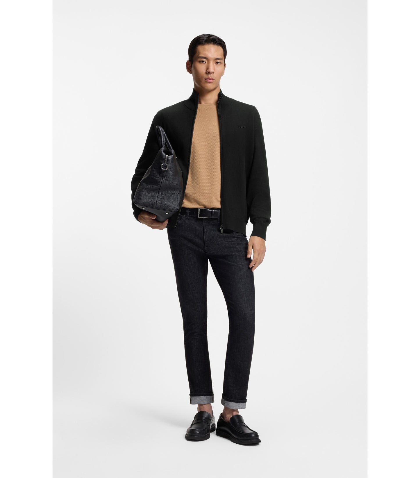 Knitted-cotton cardigan with embroidered logo