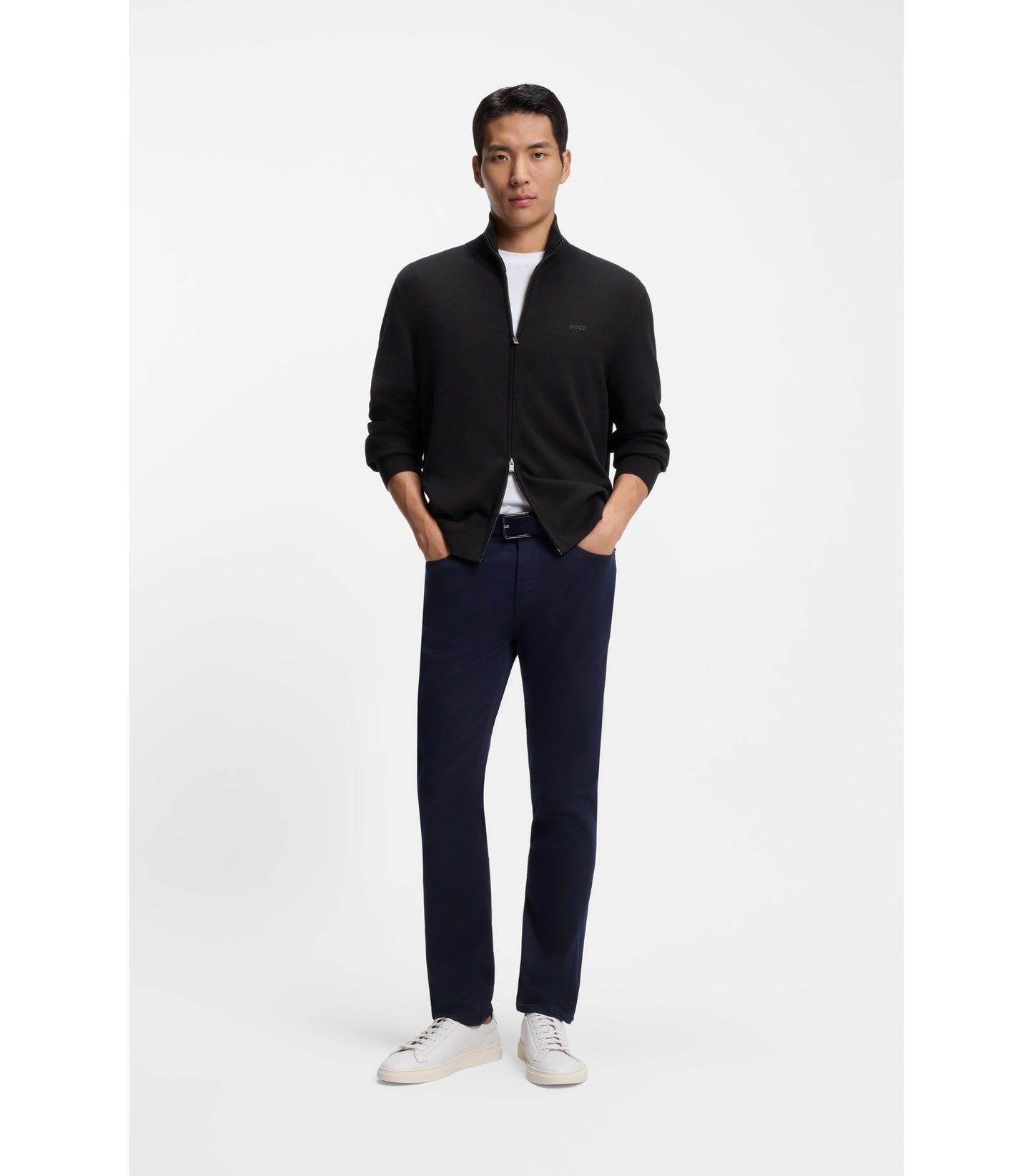 Knitted-cotton cardigan with embroidered logo
