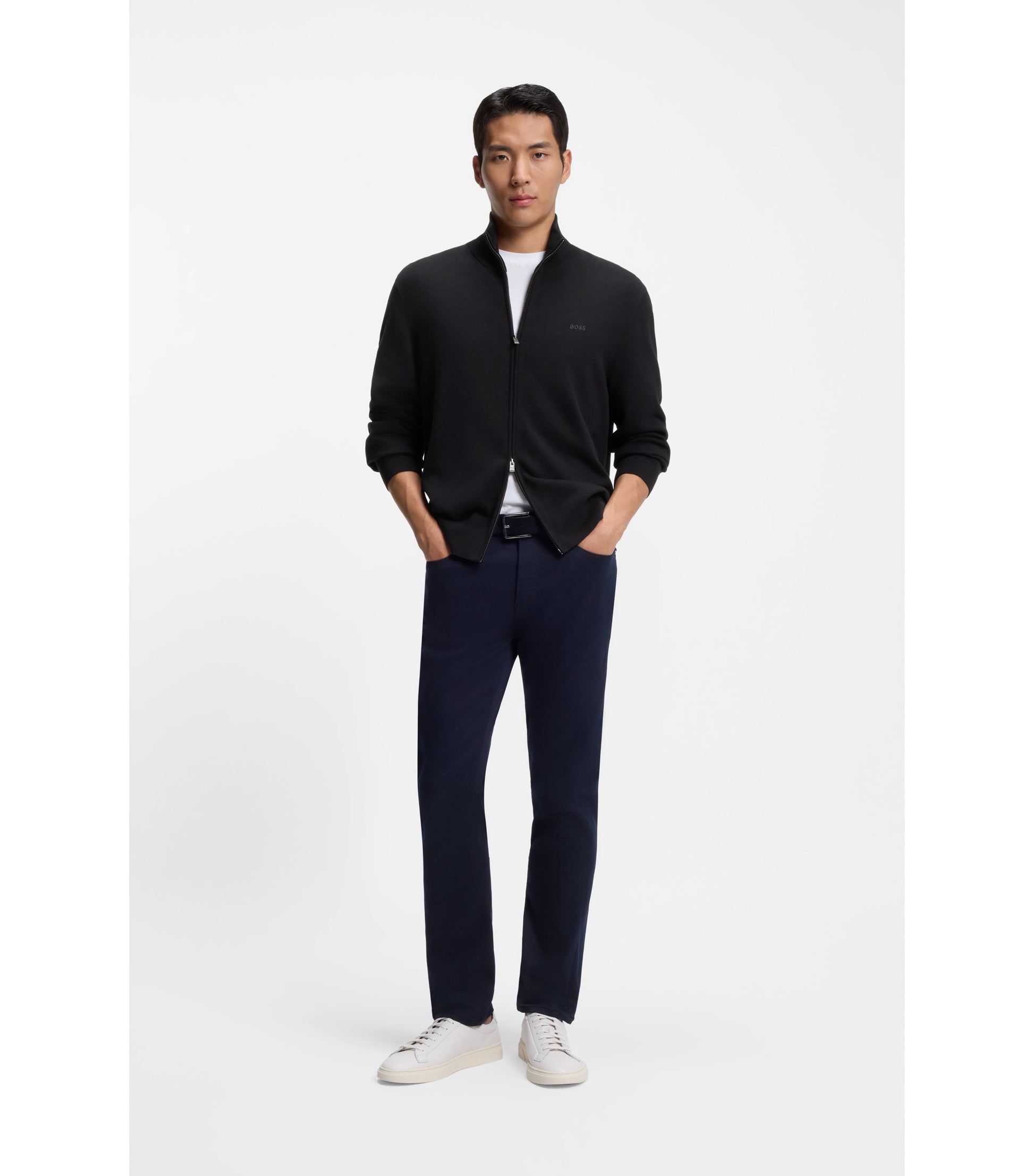 Knitted-cotton cardigan with embroidered logo