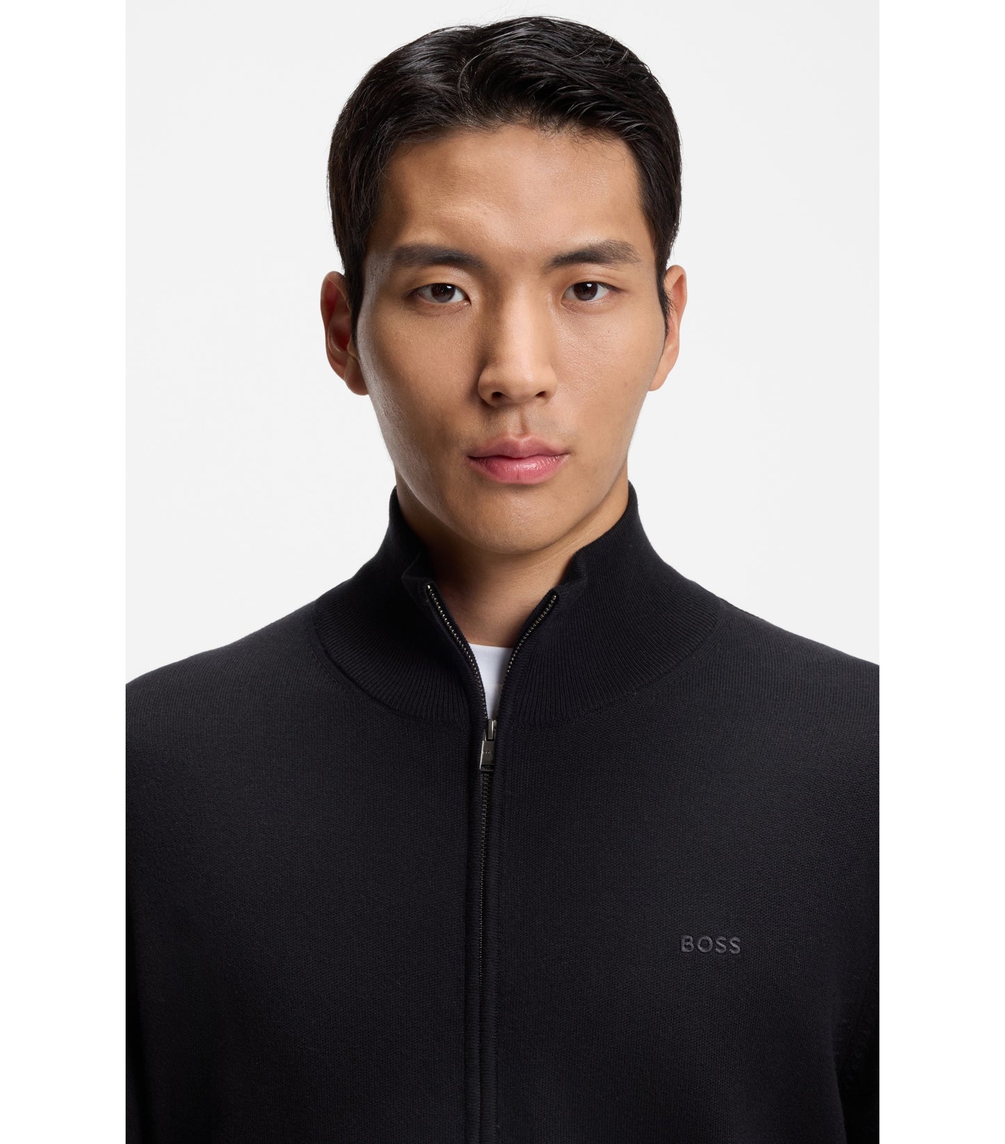 Knitted-cotton cardigan with embroidered logo