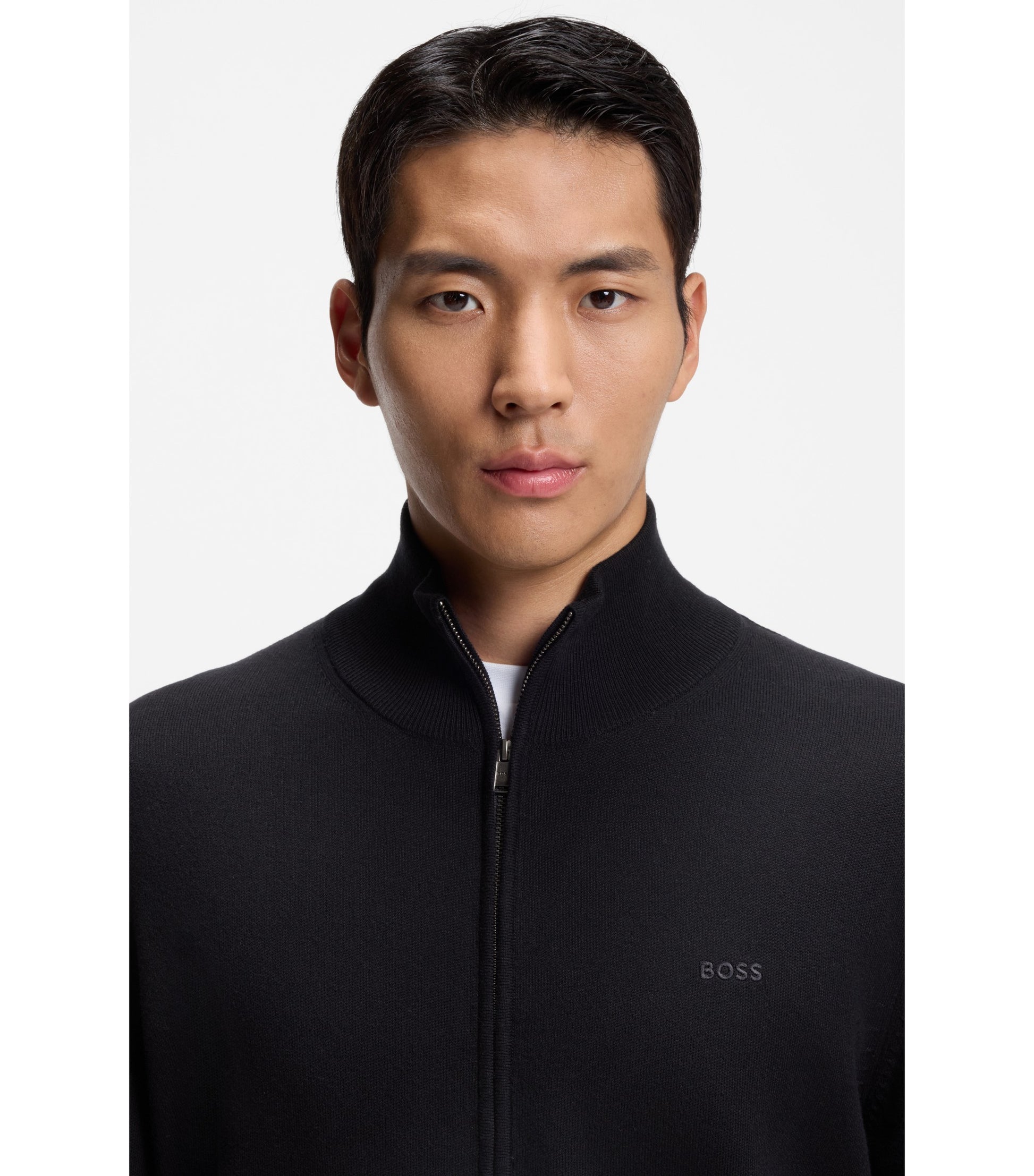 Knitted-cotton cardigan with embroidered logo