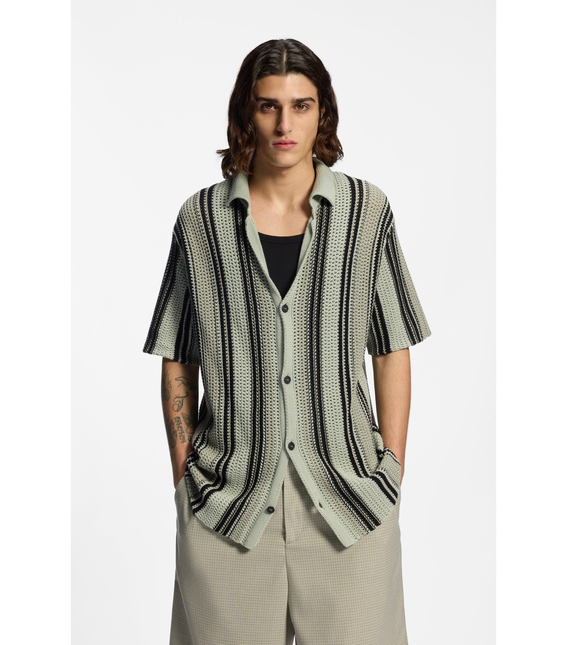 Relaxed-fit shirt in open-knit cotton
