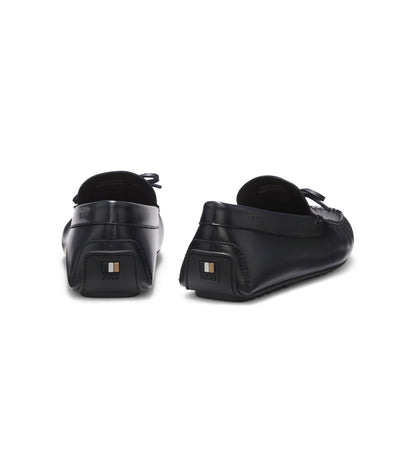 Leather driver moccasins with bow trim