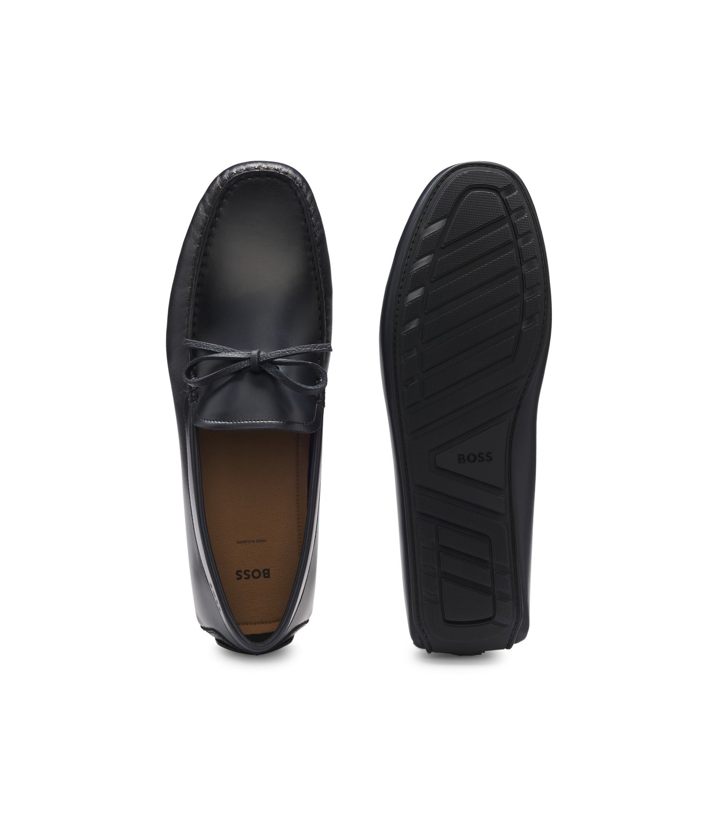 Leather driver moccasins with bow trim