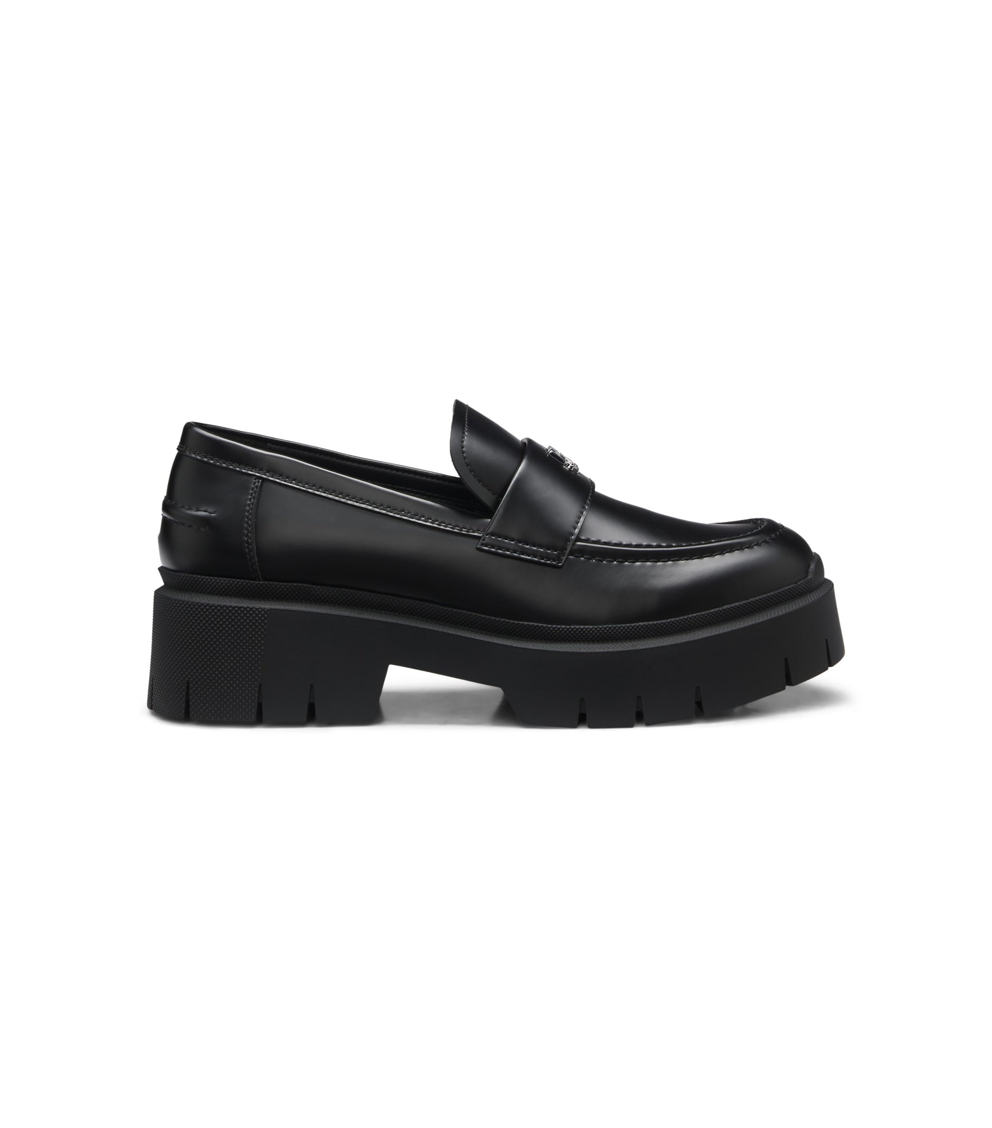 Stacked-logo loafers in faux leather