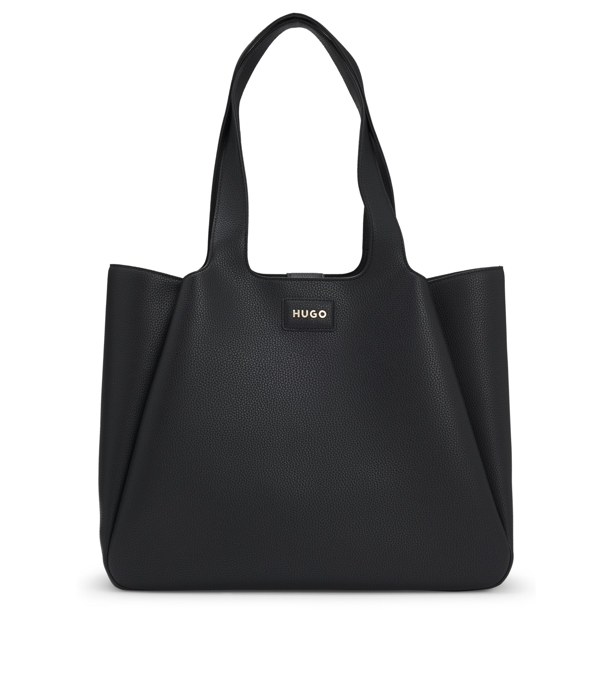 Faux-leather tote bag with logo patch