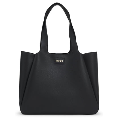 Faux-leather tote bag with logo patch