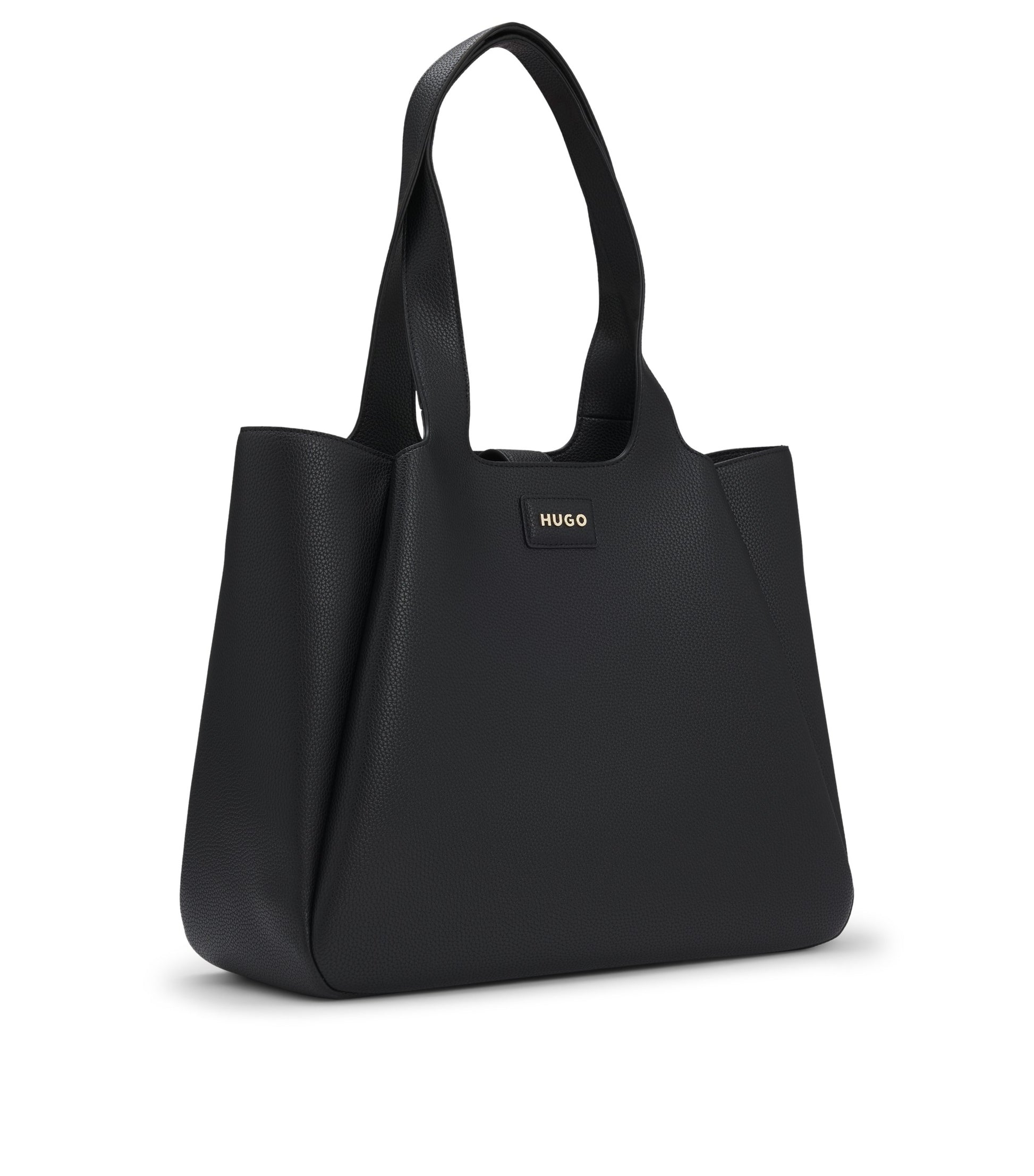 Faux-leather tote bag with logo patch