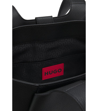 Faux-leather tote bag with logo patch