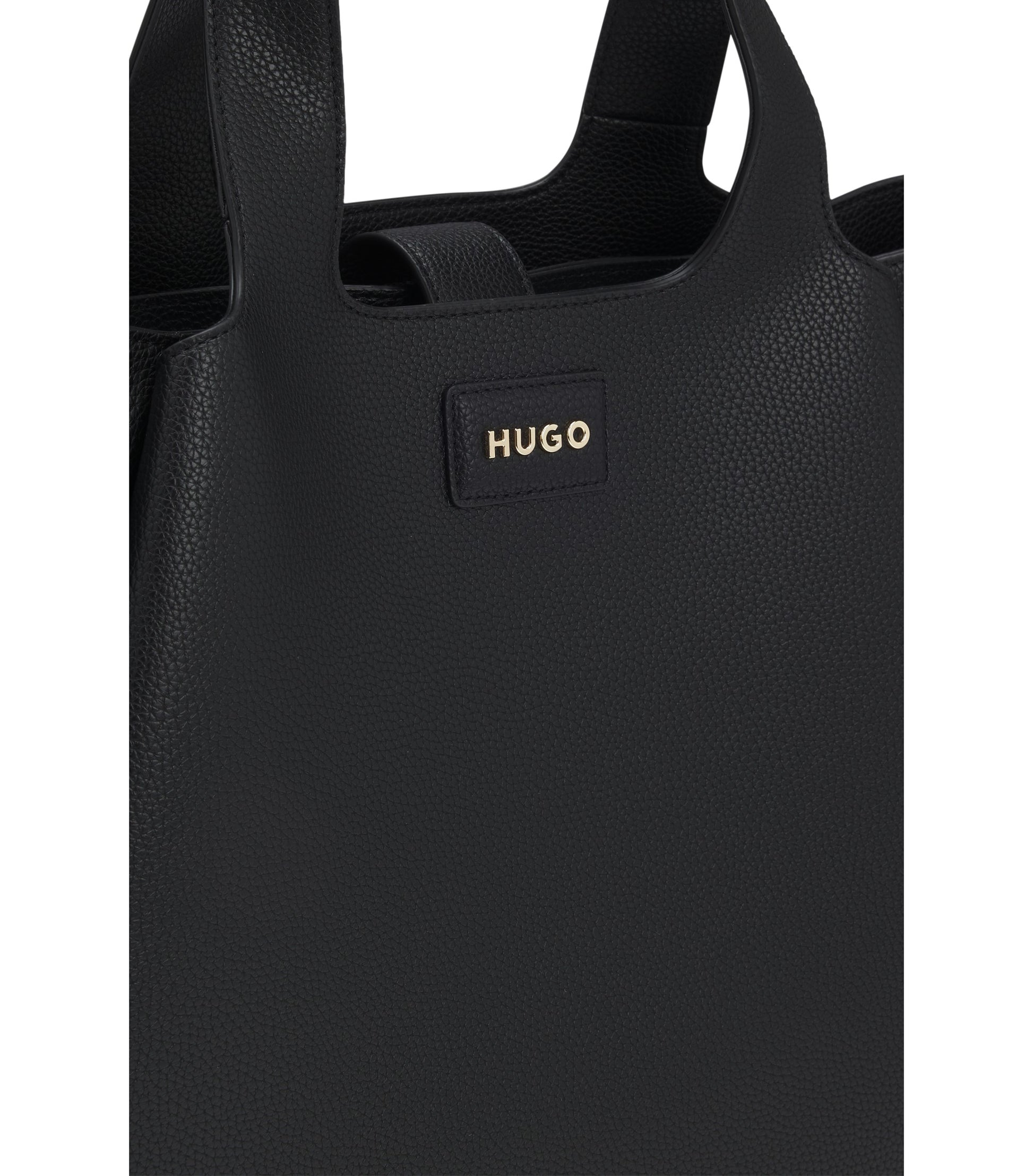 Faux-leather tote bag with logo patch
