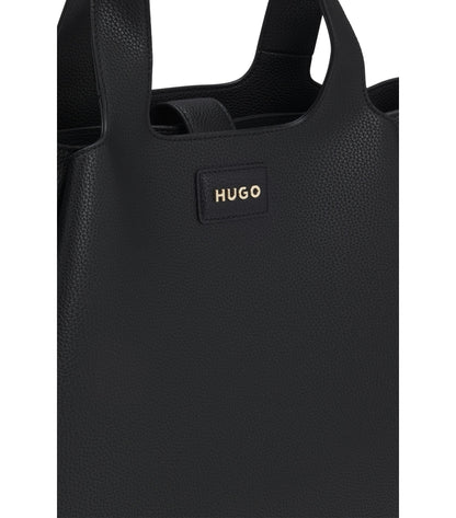 Faux-leather tote bag with logo patch