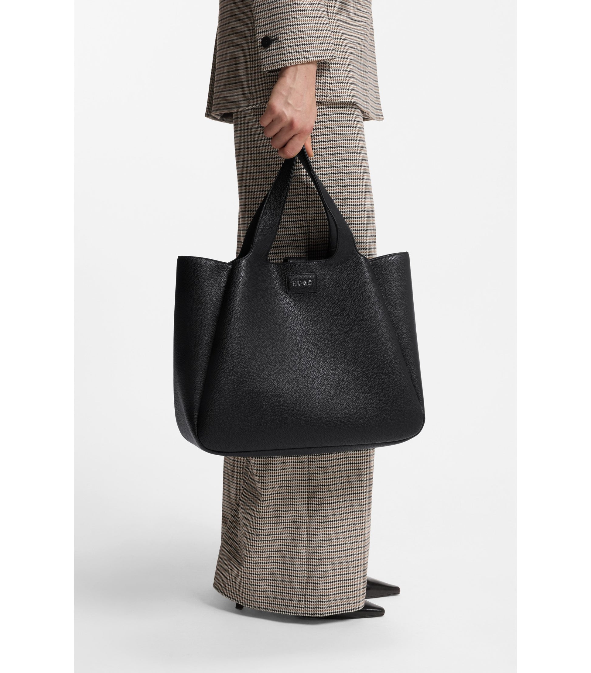 Faux-leather tote bag with logo patch