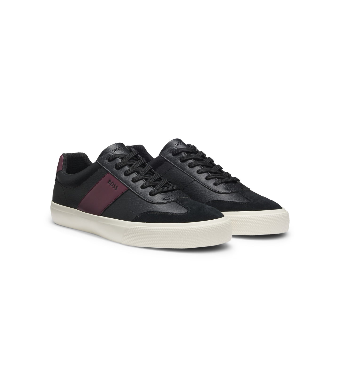 Grained faux-leather trainers with leather trims