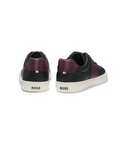 Grained faux-leather trainers with leather trims
