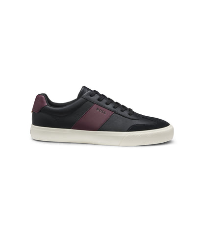 Grained faux-leather trainers with leather trims