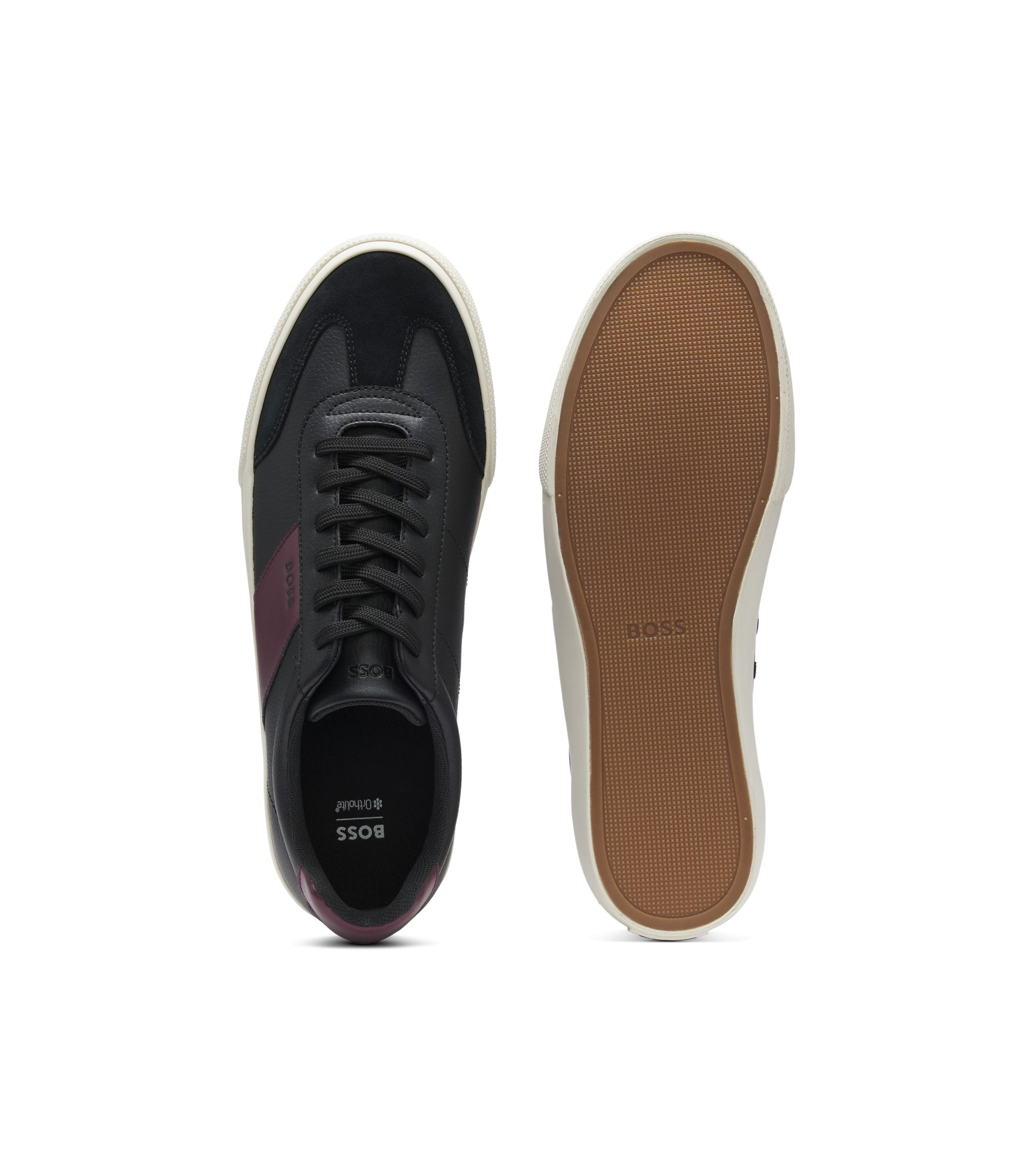 Grained faux-leather trainers with leather trims