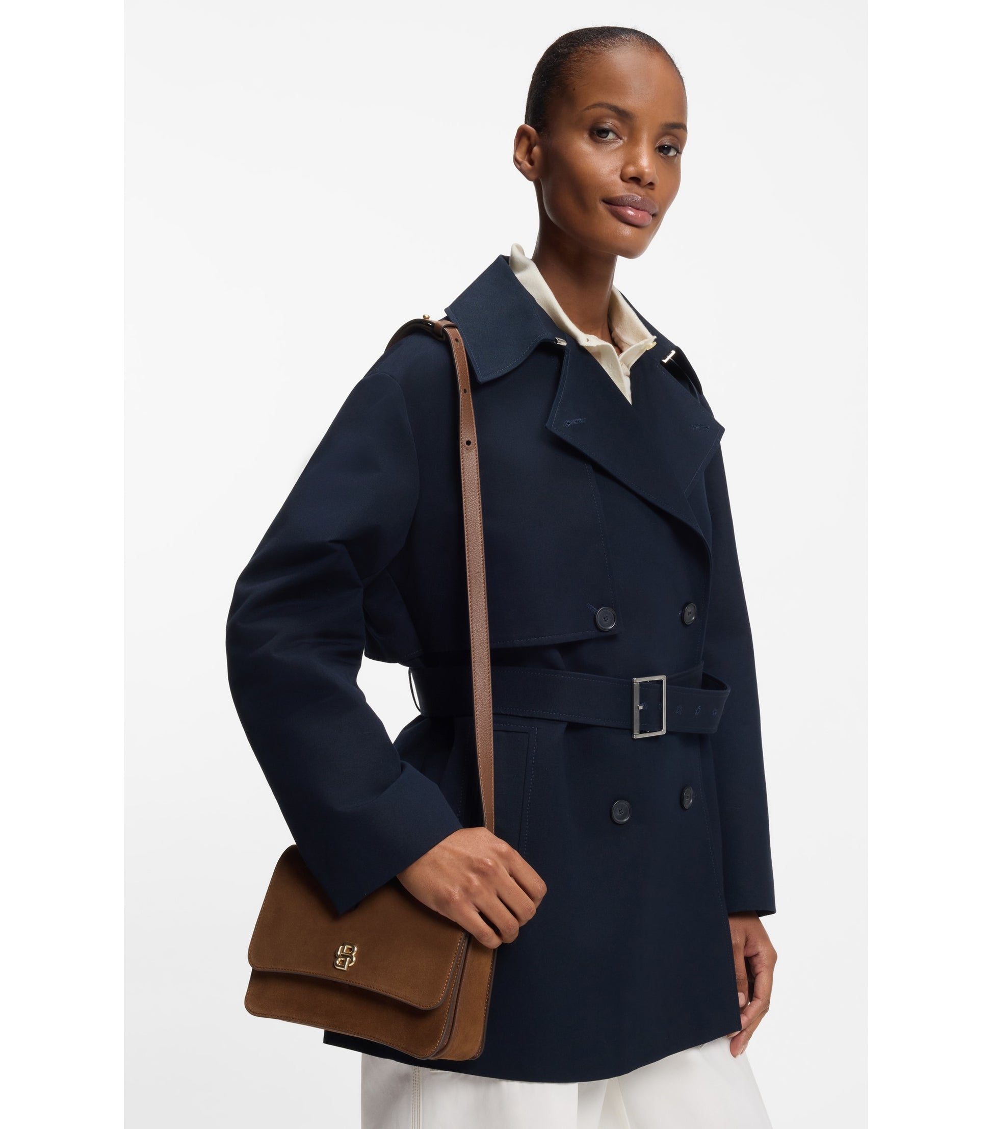 Suede crossbody bag with Double B monogram