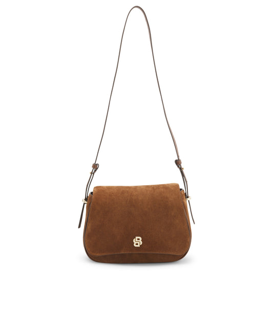 Suede saddle bag with Double B monogram