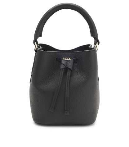 Leather bucket bag with logo lettering