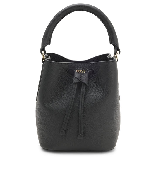 Leather bucket bag with logo lettering