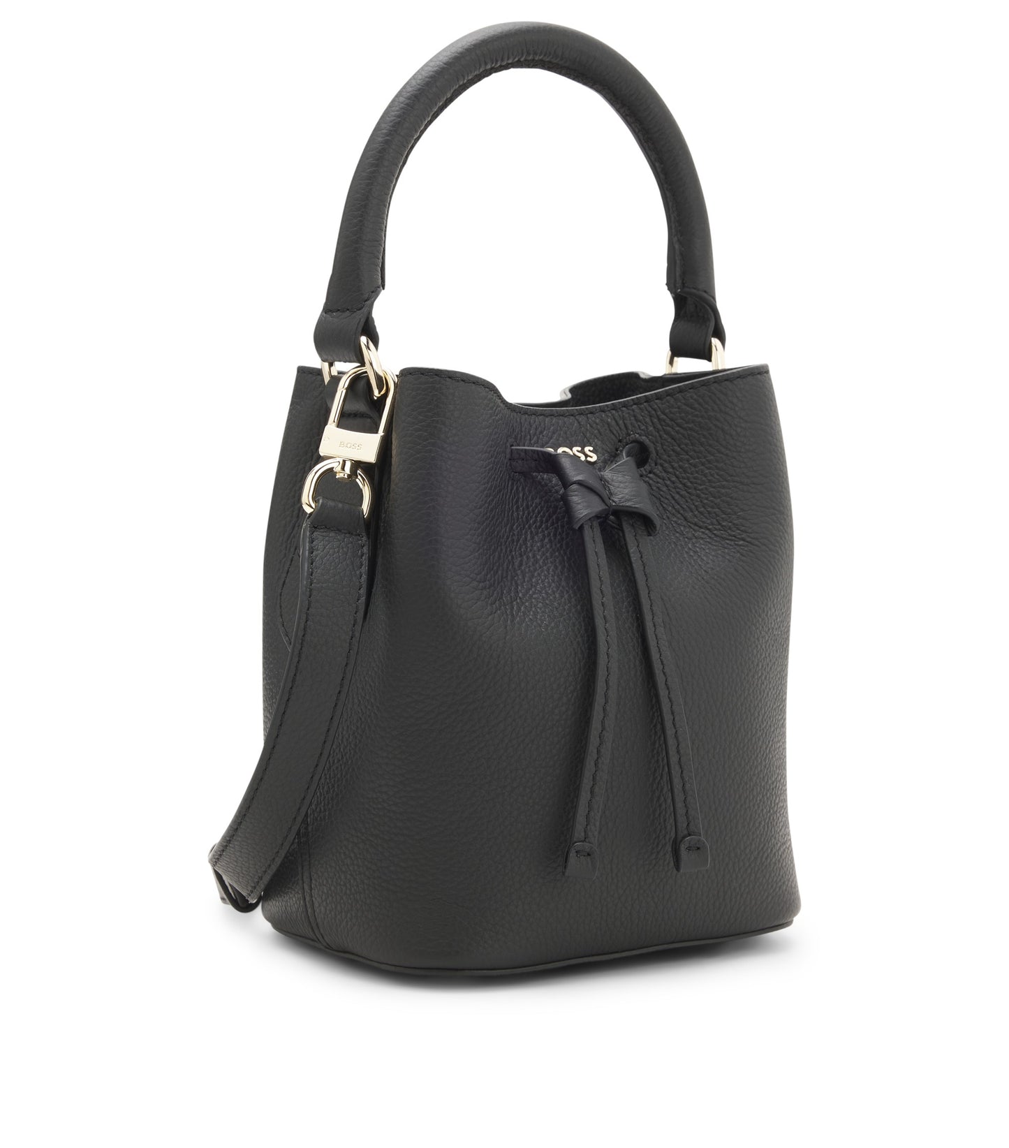 Leather bucket bag with logo lettering
