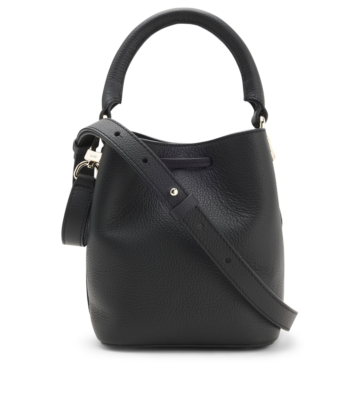 Leather bucket bag with logo lettering