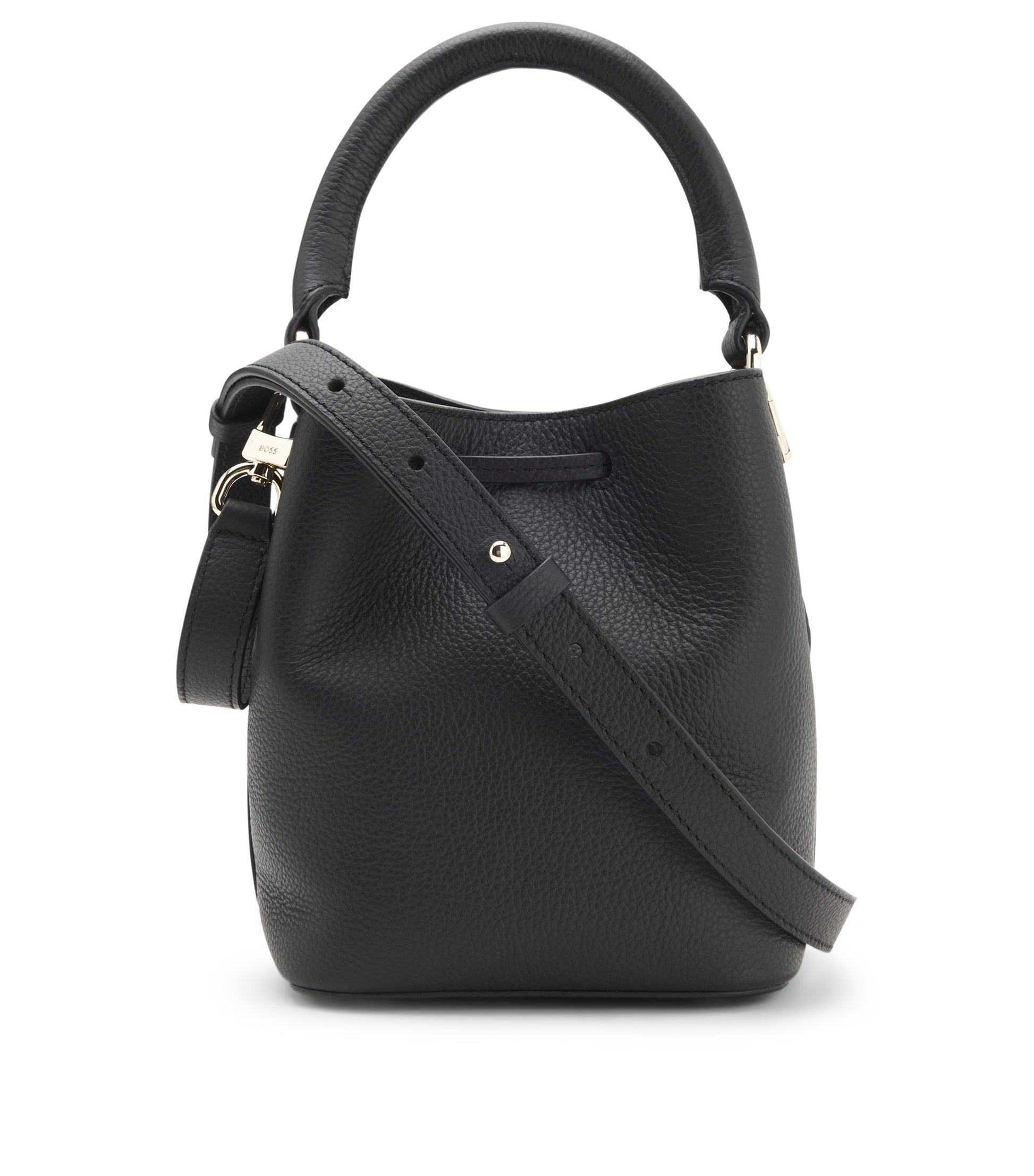 Leather bucket bag with logo lettering
