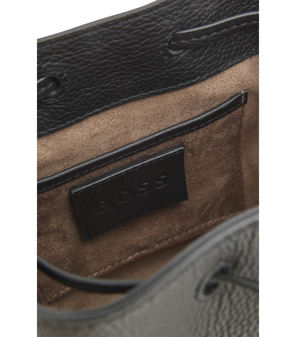 Leather bucket bag with logo lettering