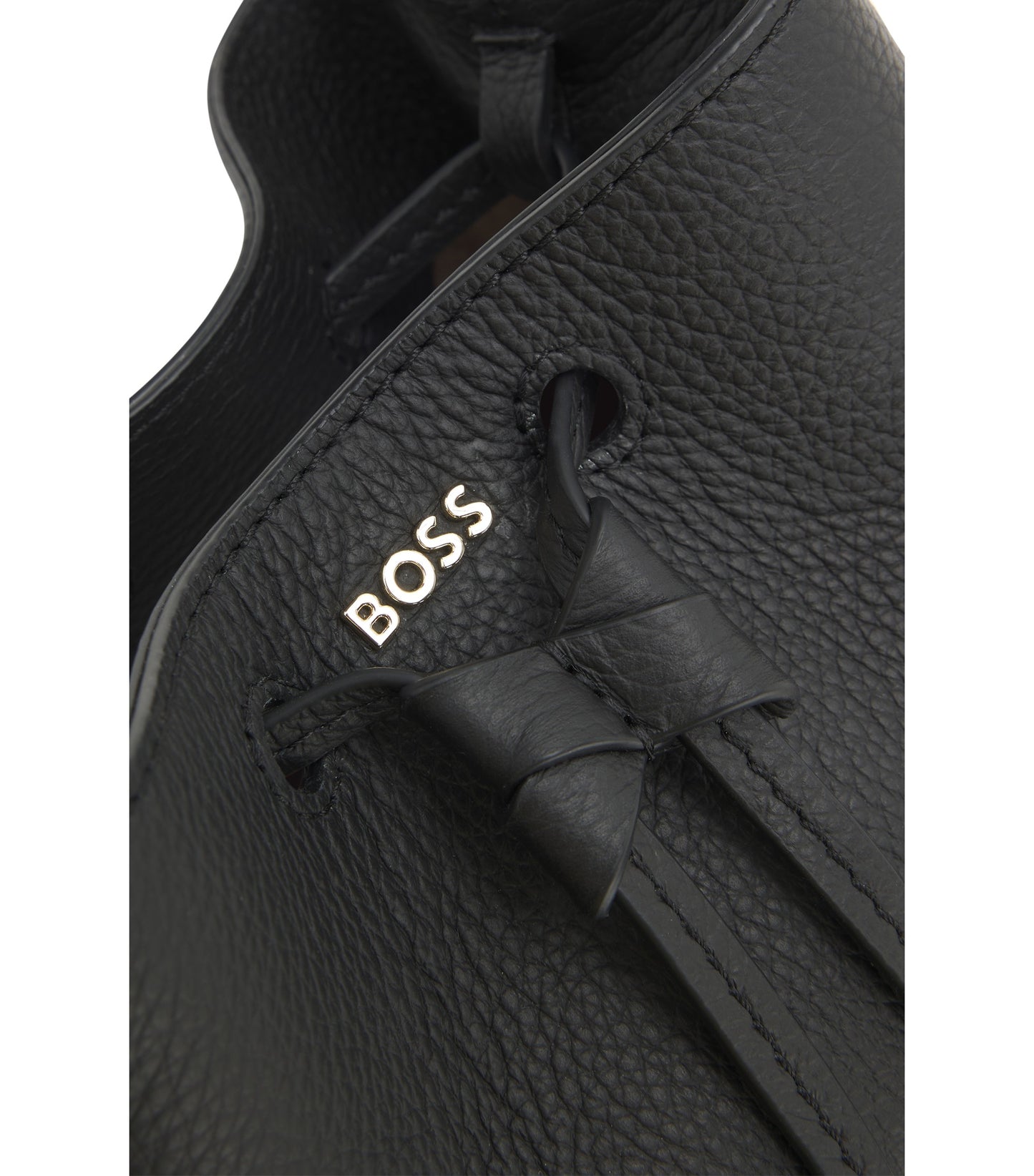 Leather bucket bag with logo lettering