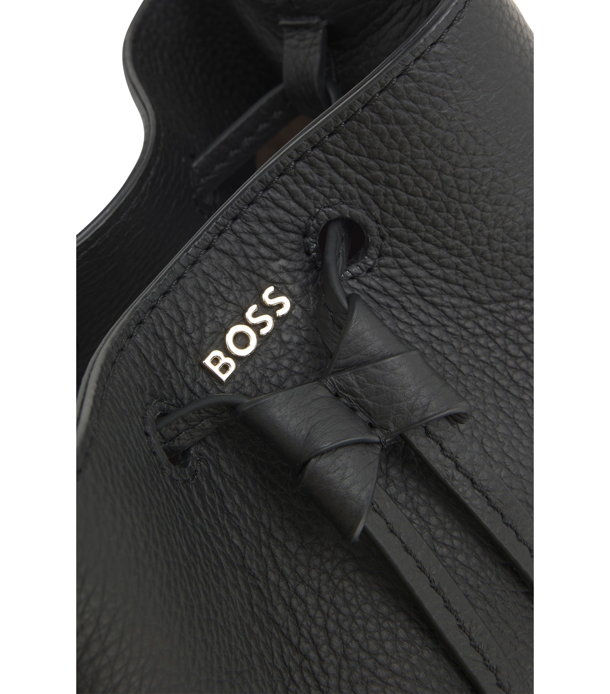 Leather bucket bag with logo lettering