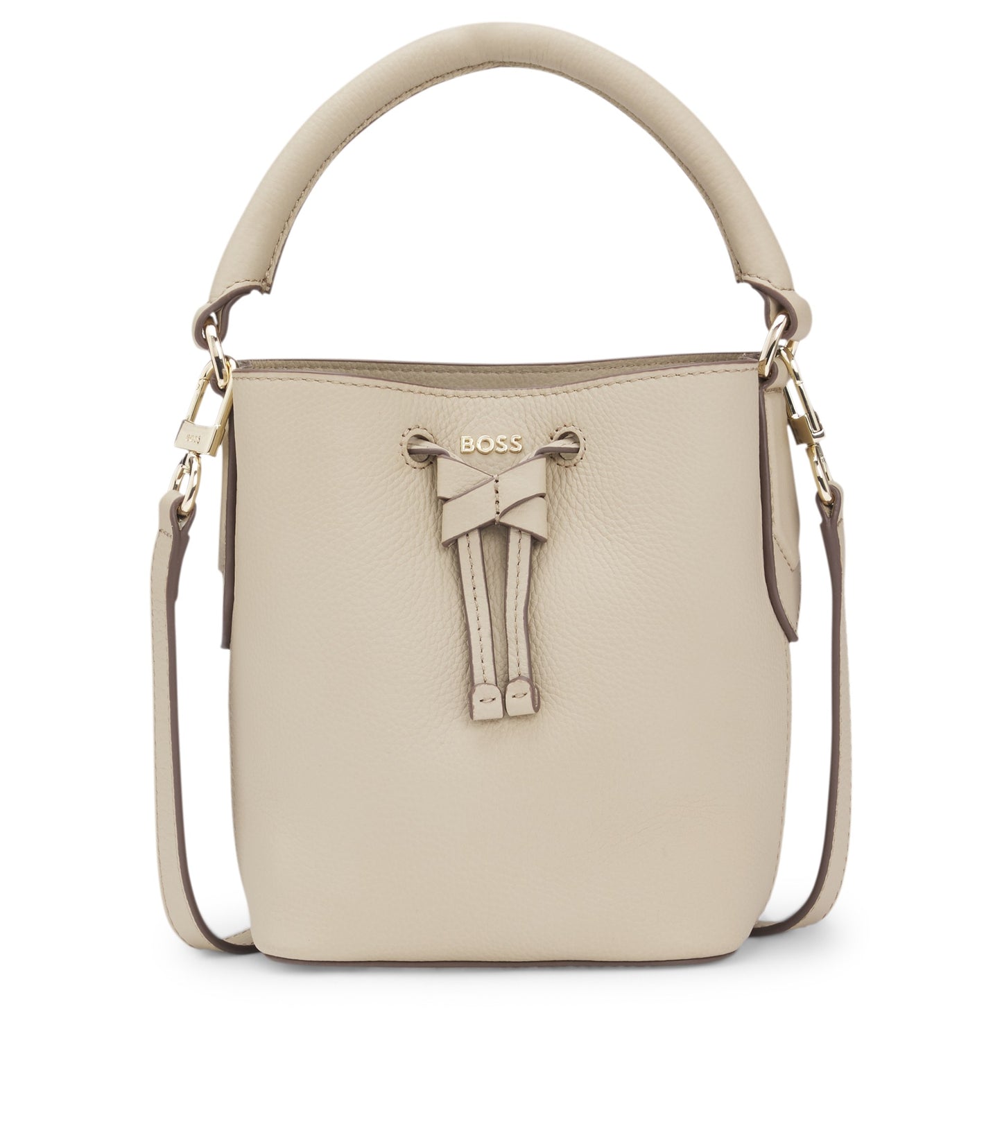 Leather bucket bag with logo lettering