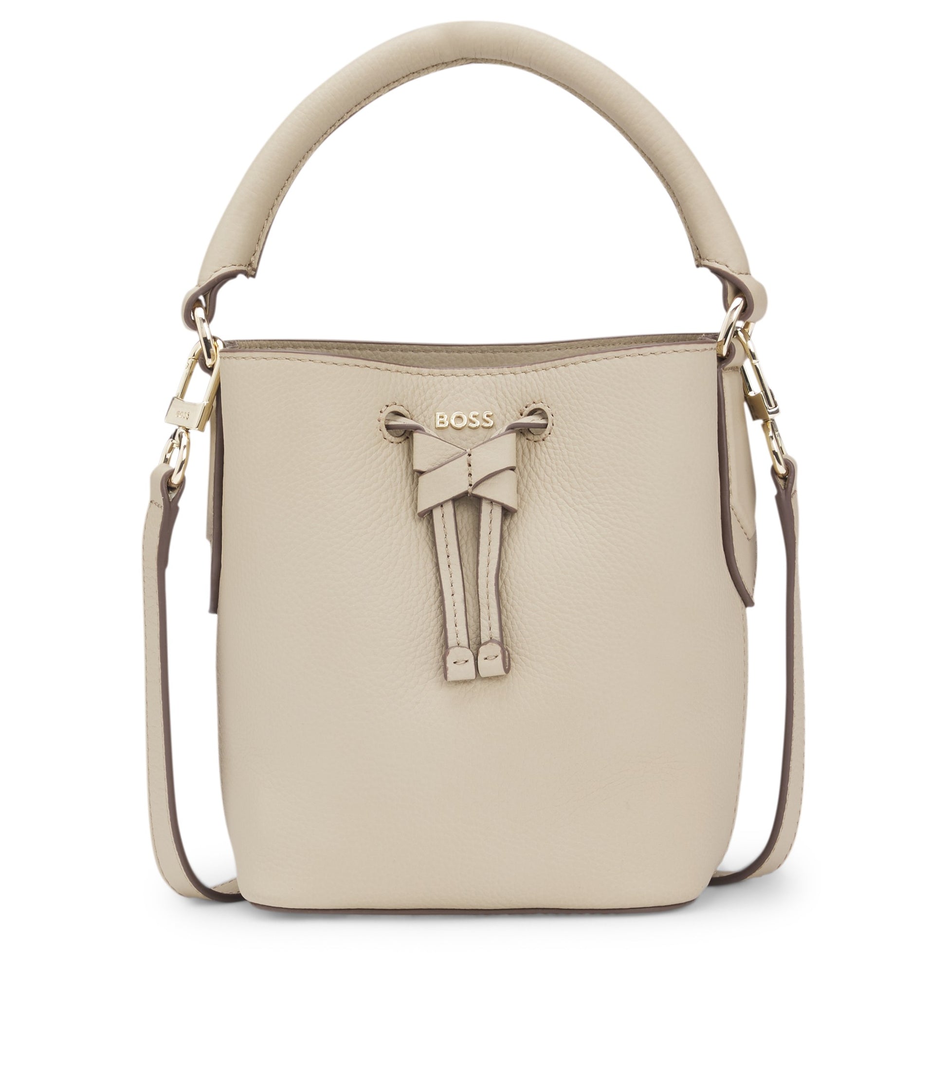Leather bucket bag with logo lettering