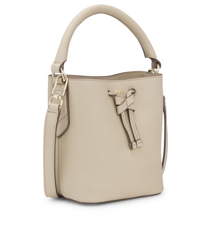 Leather bucket bag with logo lettering