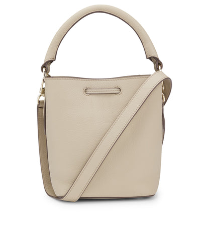 Leather bucket bag with logo lettering